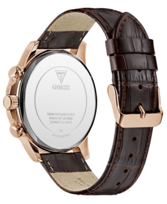 Men's Multi-Function Brown Genuine Leather Watch, 44mm