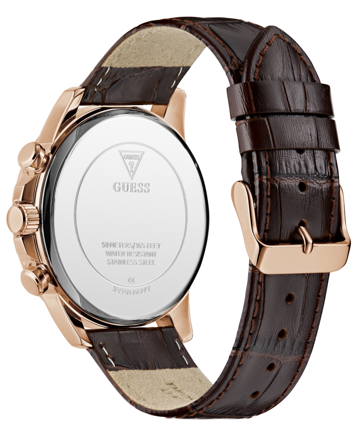 Guess Men's Multi-function Brown Genuine Leather Watch, 44mm In Brown