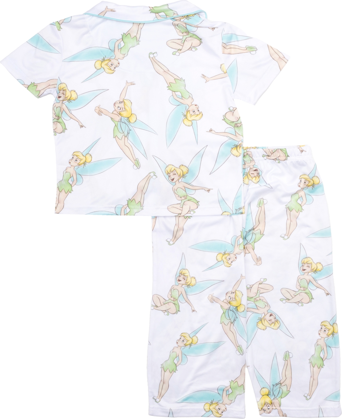Tinkerbell Toddler Girls Short Sleeve Button Down Sleep Shirt And Open Leg Pant, 2-piece Pajama Set In Assorted