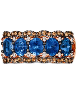 Blueberry Sapphire (2-1/3 ct. t.w.), Chocolate Diamond (1/4 ct. t.w.) & Nude Diamond (1/10 ct. t.w.) Multi Row Ring in 14k Strawberry Gold