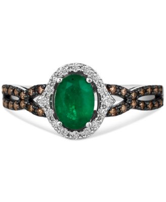 New Emerald (1/2 ct. t.w.) & Diamond (1/4 ct. t.w.) Oval Halo Twist Ring in 14k White Gold
