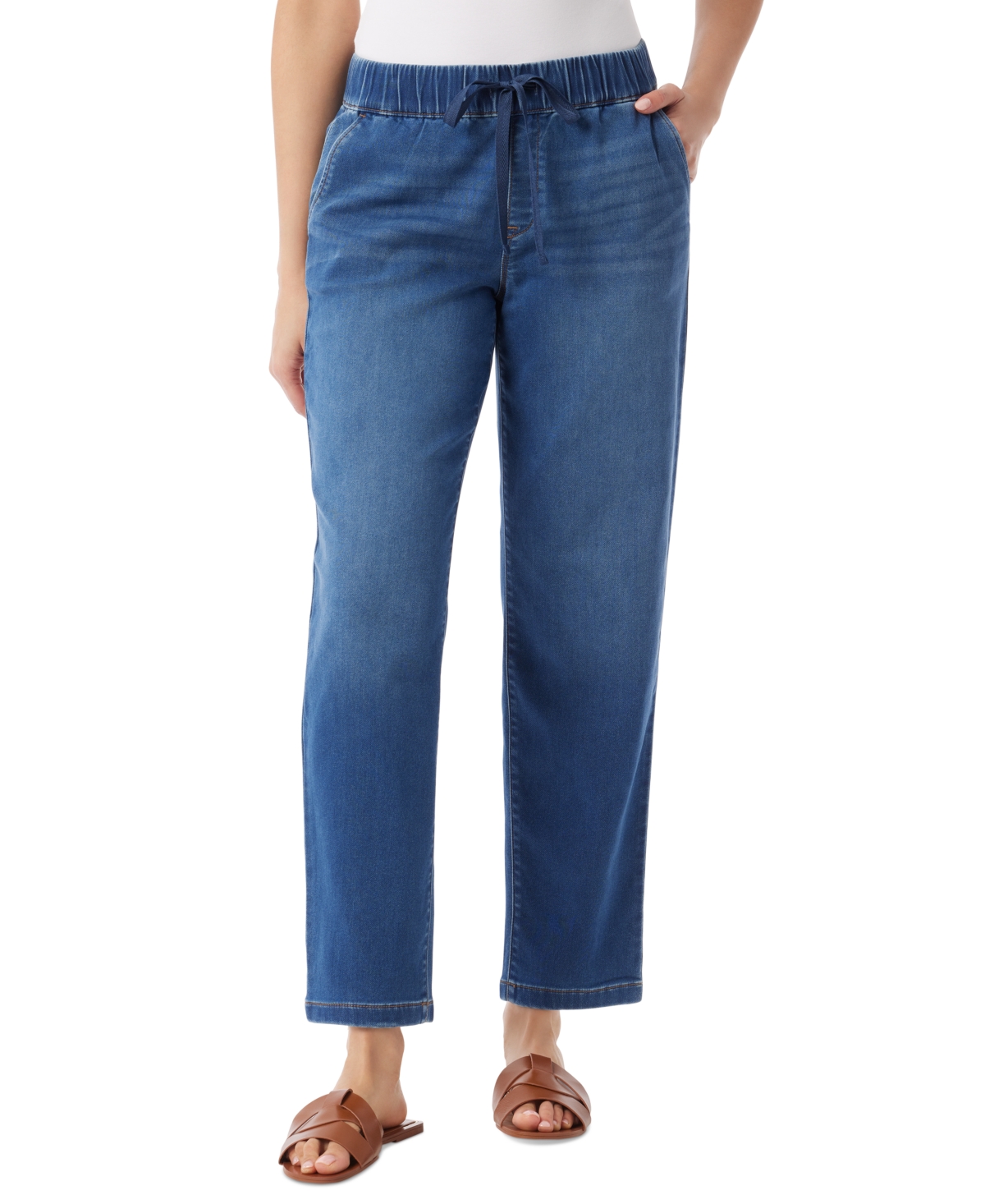 Gloria Vanderbilt Women's Knitology Anya Drawstring Straight-leg Jeans In Comparini W Whiskers