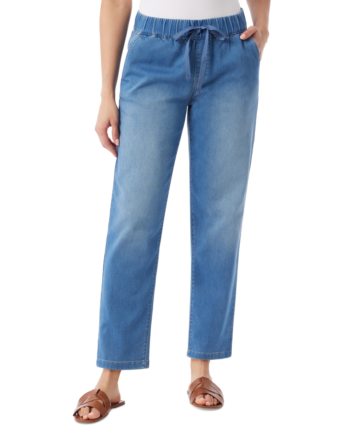 Gloria Vanderbilt Women's Knitology Anya Drawstring Straight-leg Jeans In Borgo