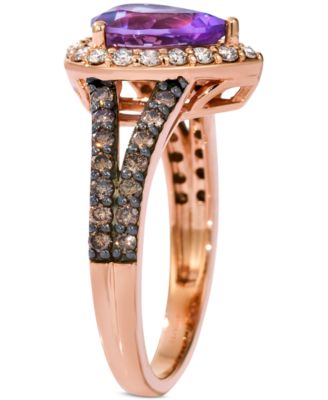Amethyst (1-1/5 ct. t.w.), Nude Diamond (1/4 ct. t.w.) & Chocolate Diamond (3/8 ct. t.w.) Pear-Shaped Ring in 14k Strawberry Gold