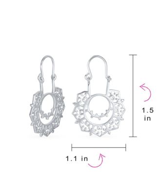 Boho Retro Filigree Mandala Dangle Earrings Sterling Silver Hoop Design