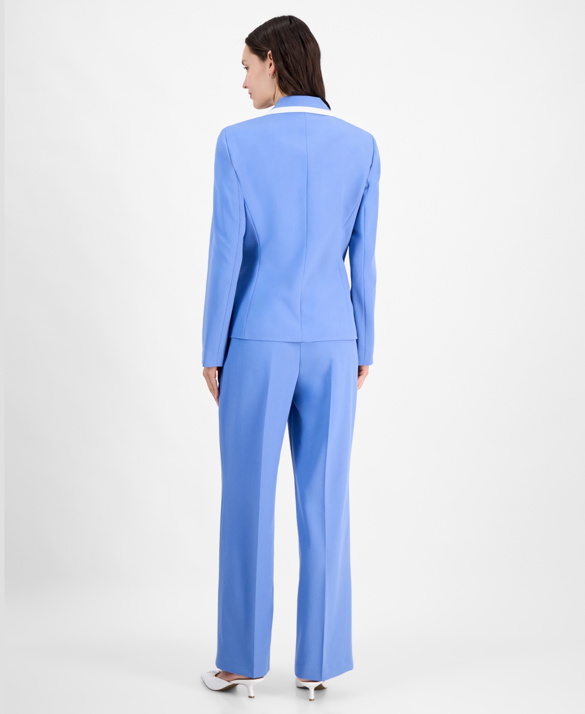 Le Suit Women's Trimmed One-button Skirt Suit, Regular And Petite Sizes In Pale Blue