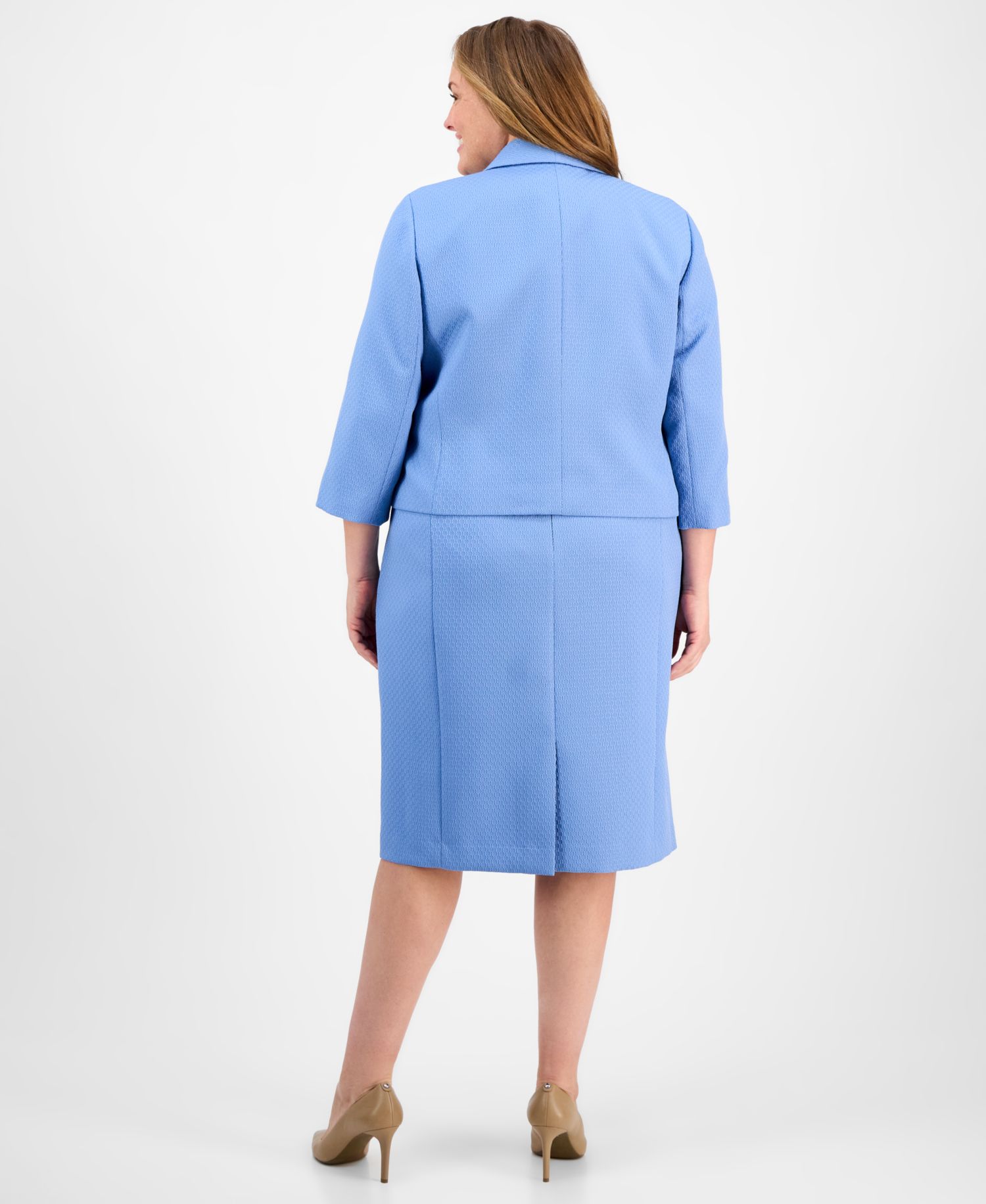 Plus Size Cropped Open-Front Jacket & Empire-Seamed Sheath 2 Piece Dress Suit
