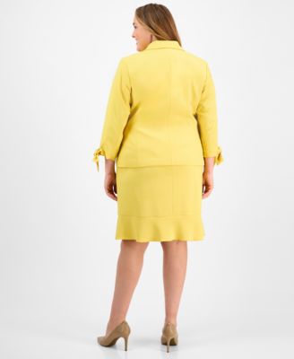 Plus Size Three-Button Tie-Cuff Jacket & Flounce-Hem Skirt Set
