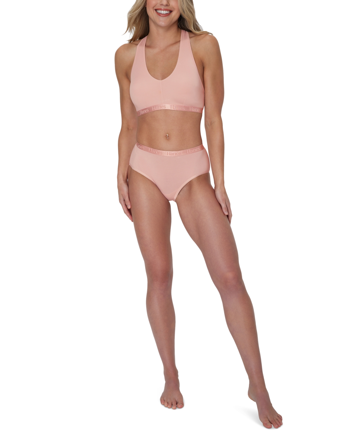 Hanes Women's 2-pack Originals Supersoft Ultimate V-neck Racerback Bralette Dus201 In Earthen Tan,cotton Candy Pink (a36v)