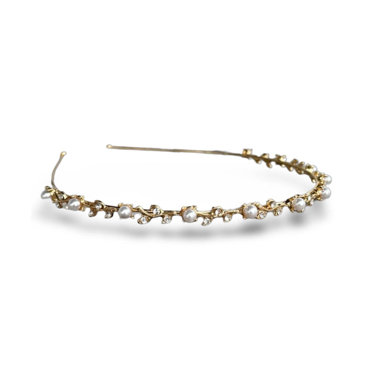 Thin Embellished Headband - Gem Leaf - Gold