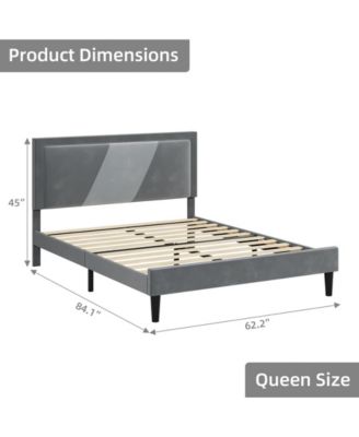 Wood Slat Support Bed Frame with Adjustable Height Headboard Velvet Upholstered Bed Frame