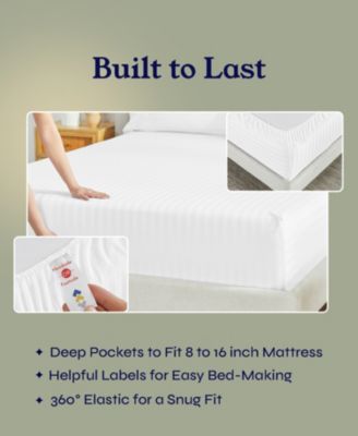 Striped 500 Thread Count Fitted Sheet Only, 100% Cotton Sateen, Fully Elasticized with Deep Pockets by California Design Den