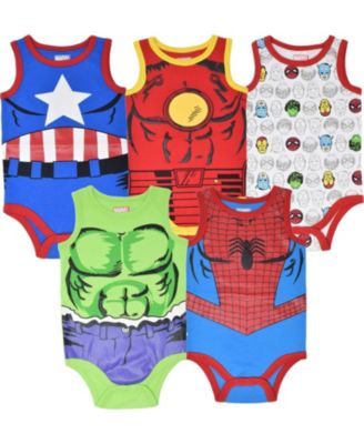 Baby Boys Marvel Spider-Man Iron Man Captain America 5 Pack Bodysuits Newborn to
