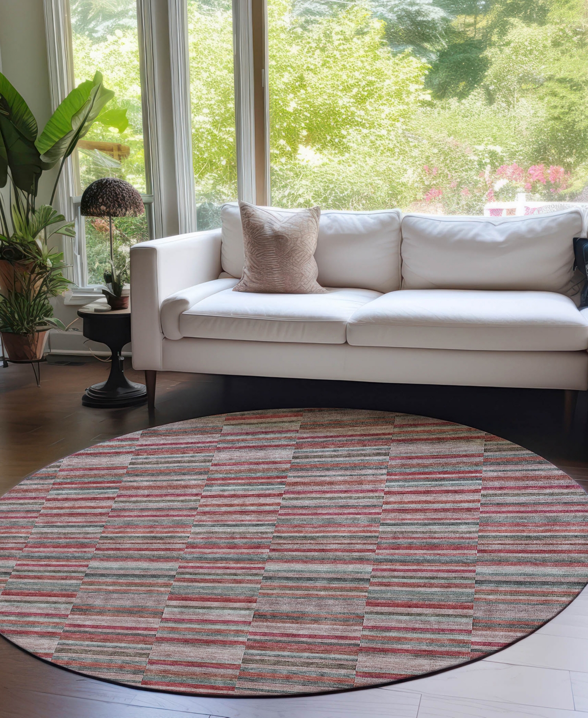 Shop Addison Chantille Machine Washable Acn816 8'x8' Round Area Rug In Red