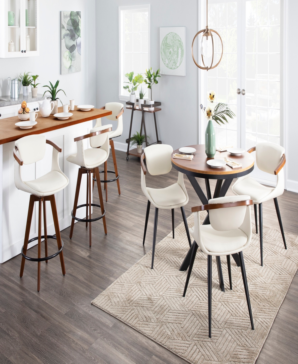 Lumisource 36" Bamboo Oracle Mid-century Modern Counter Stool In Cream