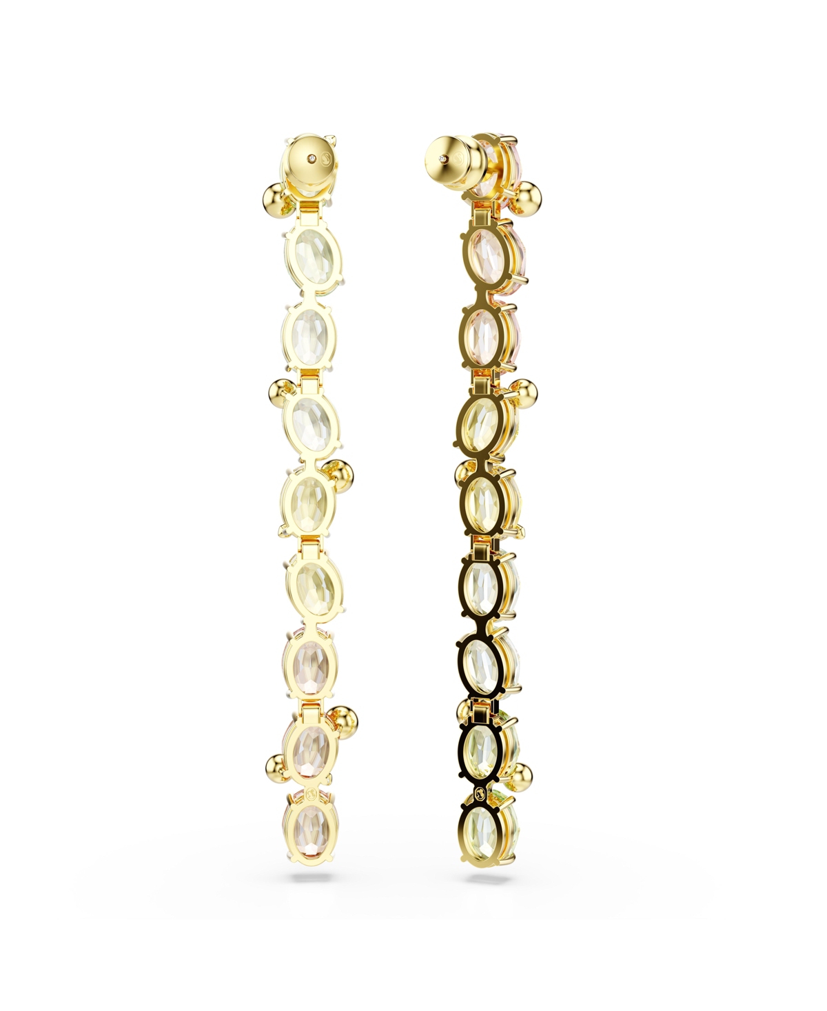Swarovski Gema Gold-tone Plated, Asymmetrical Design, Mixed Cuts, Multicolored Drop Earrings In Multicolored