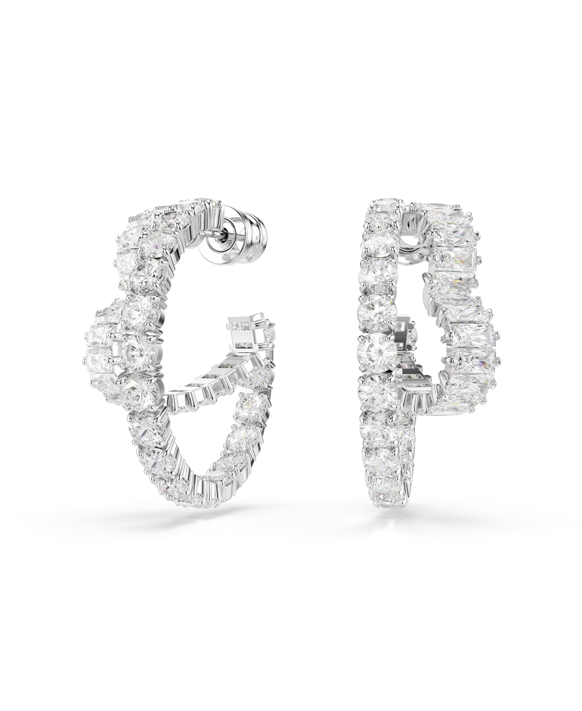 Swarovski Mixed Cut Matrix Heart Hoop Earrings In Clear,silver