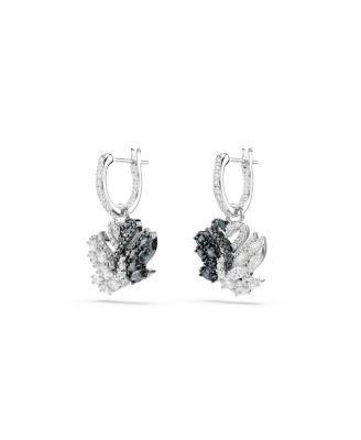 Swan Black, Rhodium Plated Drop Earrings