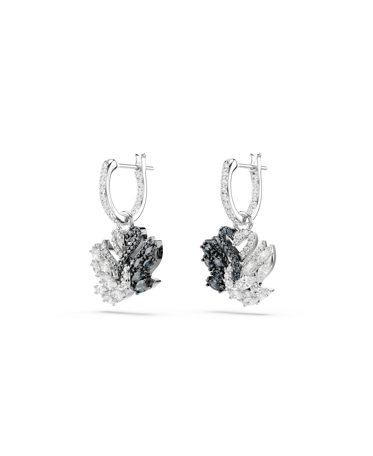 Swarovski Swan Drop Earrings In Black,silver