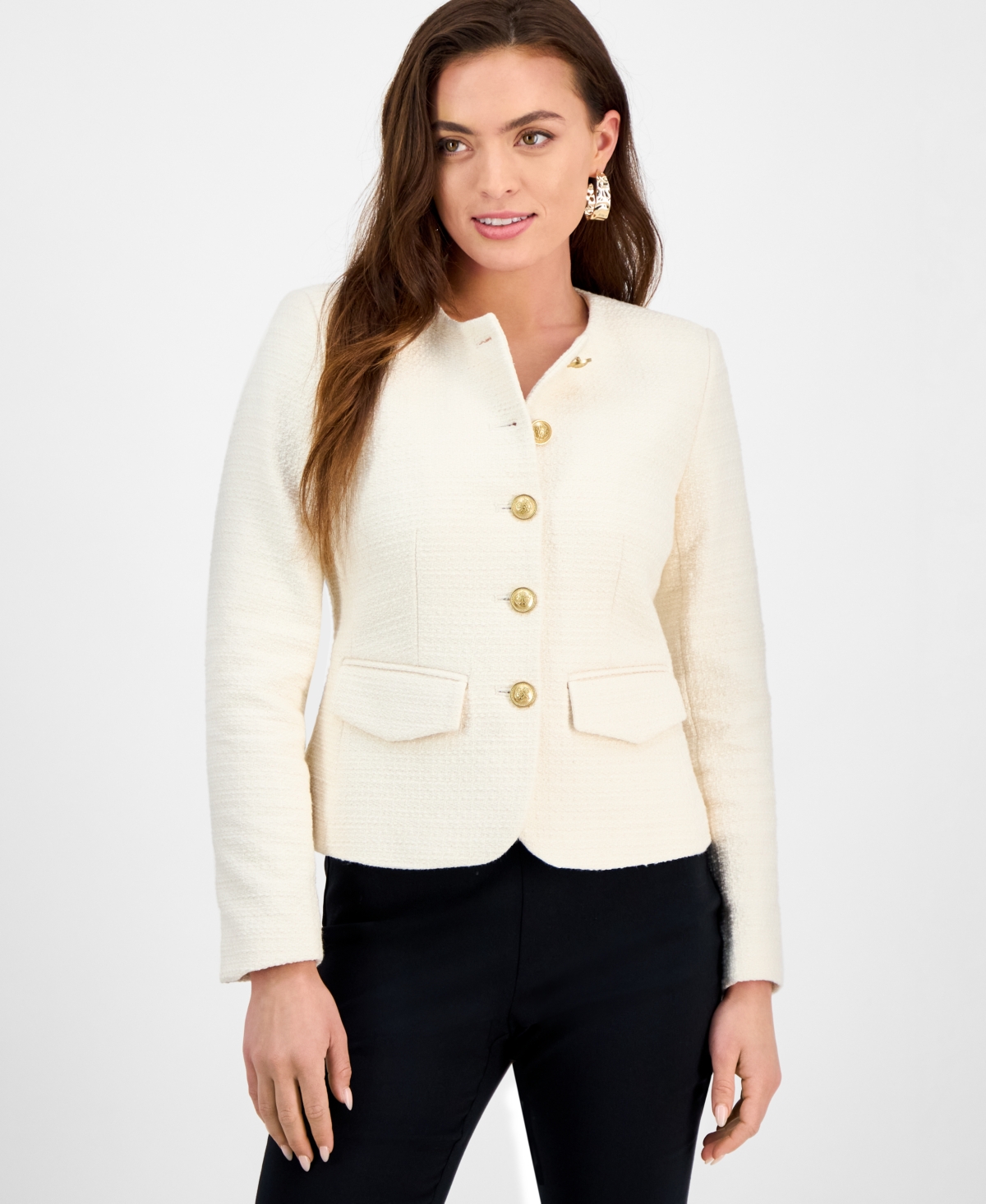 Inc International Concepts Petite Button-front V-neck Cardigan, Exclusively At Macy's In Vintage Cream