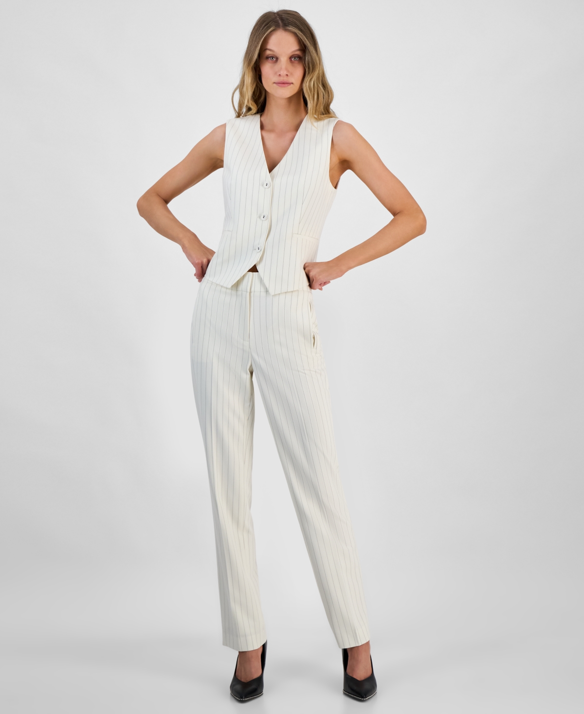 Bar Iii Women's Pinstriped Straight-leg Pants, Exclusively At Macy's In Bar White,black