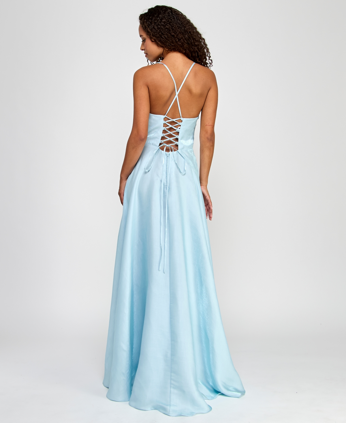 B Darlin Juniors' Satin Pleated-bodice Surplice Gown, Created For Macy's In Light Blue