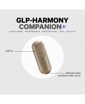 GLP-Harmony Companion+ Supplement - GLP-1 Agonist Support - Lion's Mane, Pea, Colostrum, Shilajit, Akkermansia, Elder, Citrus Bioflavonoids, Broccoli, Resveratrol - Non-GMO - 60 Capsules