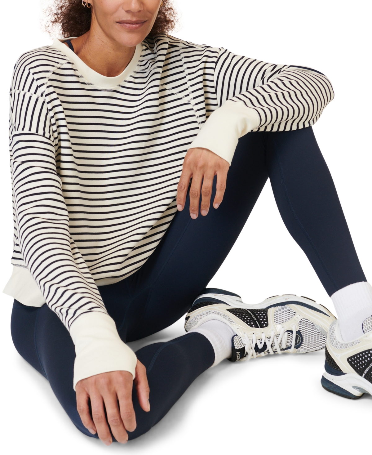Sweaty Betty After Class Crop Sweatshirt In Lily White Stripe