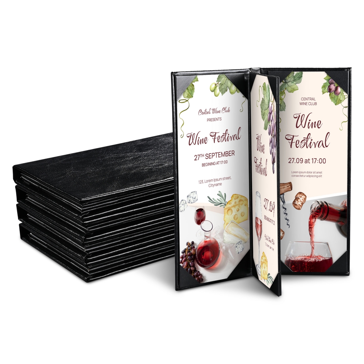 WeChef 5 Pack Menu Covers 4.25"x11" 4 View Angled Corners Wine List Restaurant - Natrual