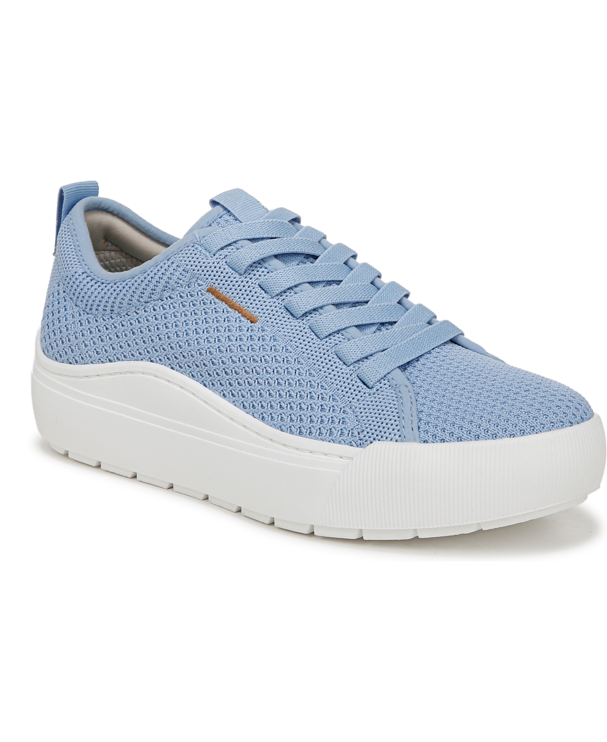 Shop Dr. Scholl's Women's Time Off Knit Lace Up Platform Sneakers In Blue Knit Fabric