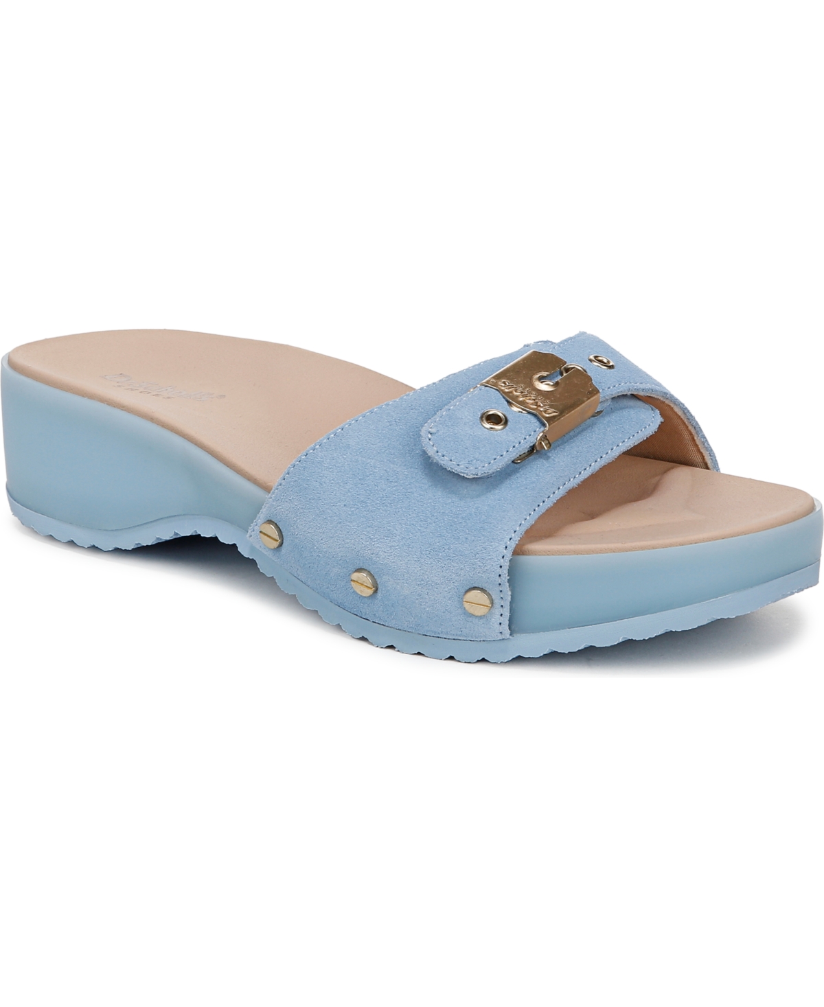 Shop Dr. Scholl's Women's Original Flex Slide Sandals In Blue Sky Suede