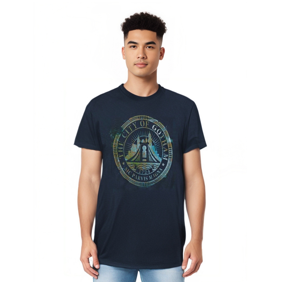 Men's The City Of Gotham Short Sleeve Adult Tee / T-Shirt - Navy
