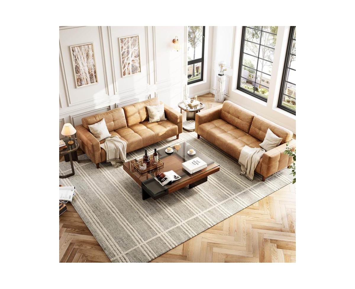 gaomon 3-Seater Sofa Couch, 83" Wide Faux Leather Sofa Couch with Spring Cushion, Modern Sofa with Deep Seats and 2 Removable Back Cushions