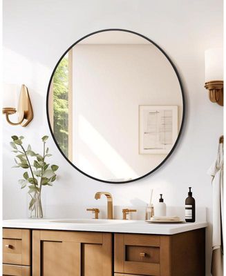 Round Mirror, 36 Inch Circle Mirror, Hd Eco-Friendly Black Circle Mirror Metal Frame, Round Vanity Wall Mounted Mirrors for Entryway, Hallway, Living Room