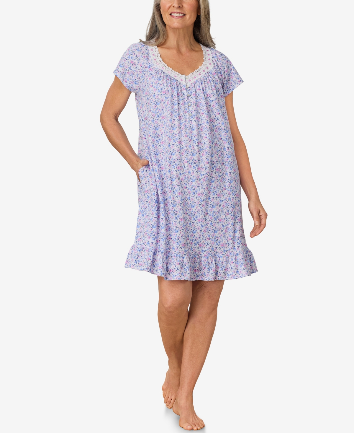 Aria Women's Short Cap Sleeve Nightgown In Purple Floral