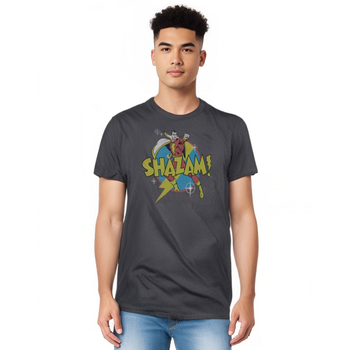 Men's Dc Comics Shazam Power Bolt Short Sleeve Adult Tee / T-Shirt - Charcoal