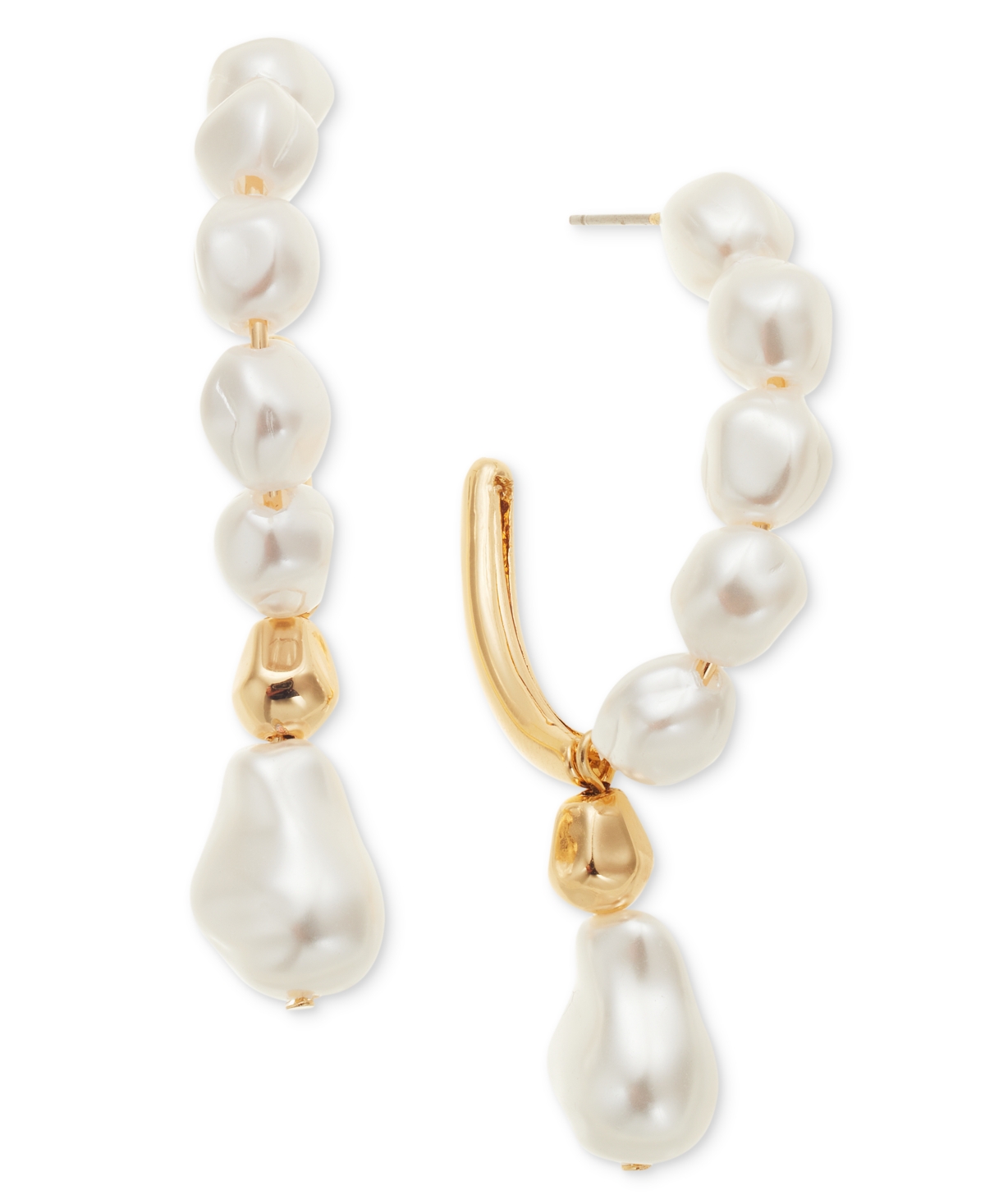 Gold-Tone Imitation Pearl Charm Hoop Earrings, Exclusively at Macy's - Gold