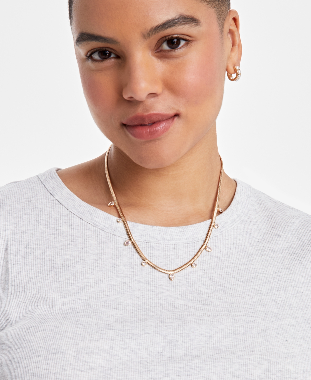On 34th Gold-tone Crystal Snake Chain Collar Necklace, 18" + 3" Extender, Exclusively At Macy's In Gold