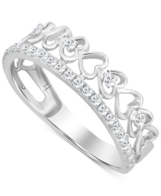 Macy's - Diamond Heart Link Double Row Ring (1/5 ct. t.w.) in 10k White Gold