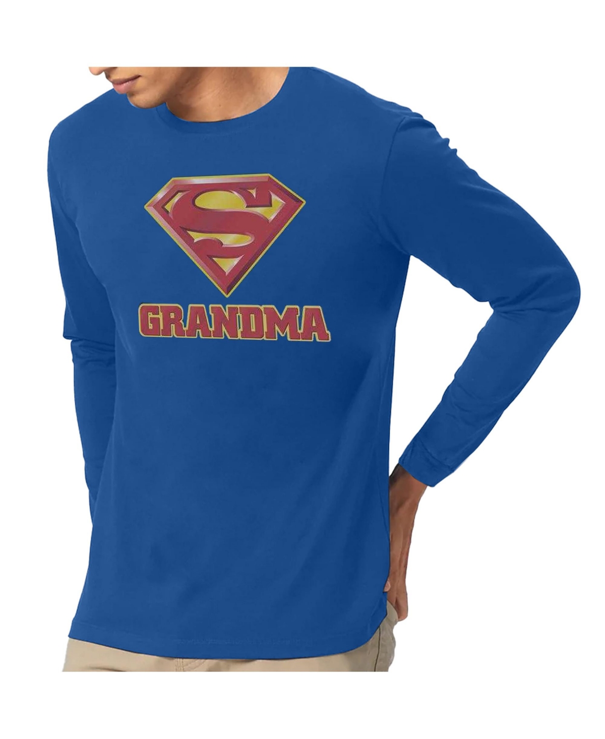 Mens Super Grandma Long Sleeve Adult Tee / T-Shirt - Medium blue