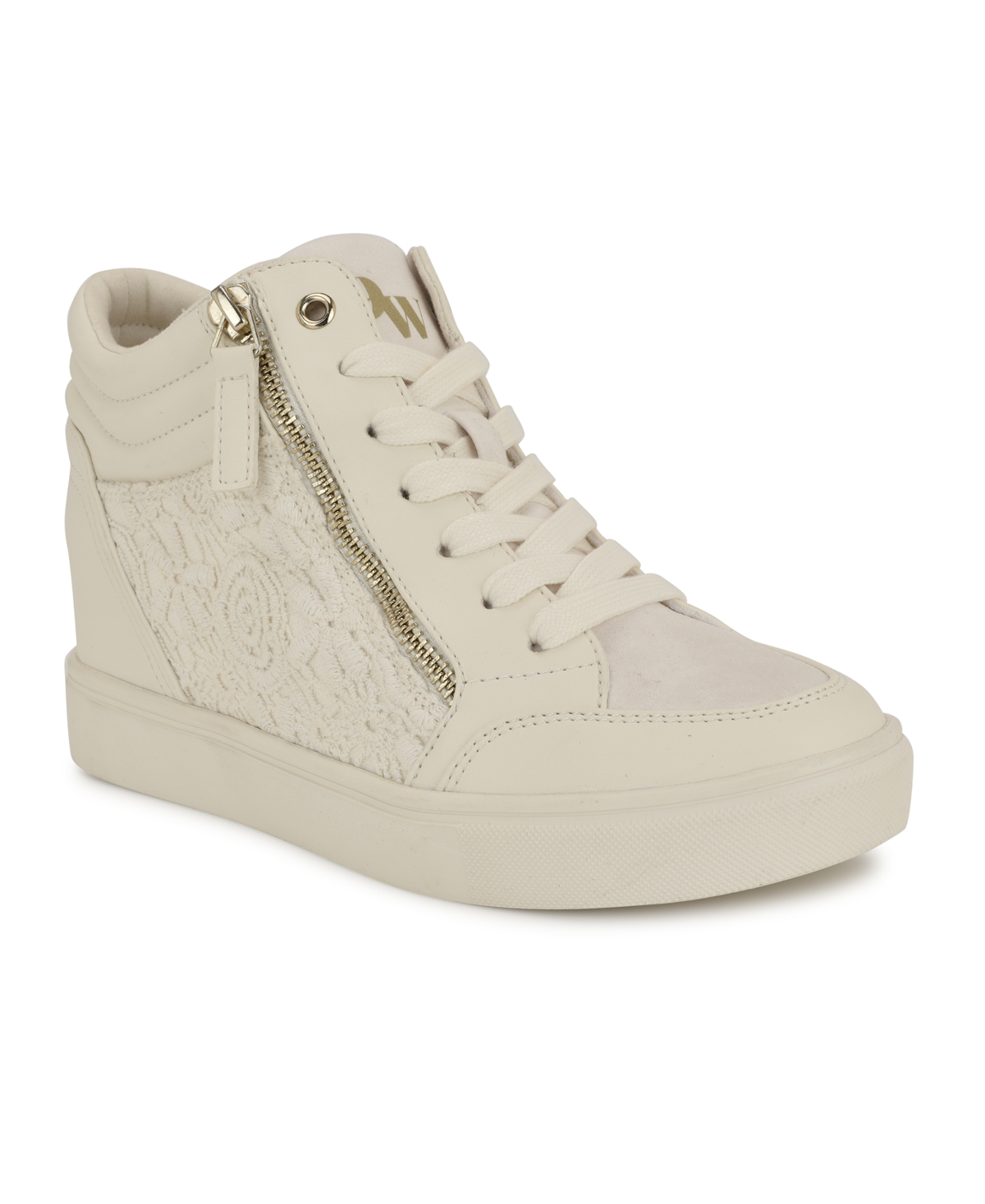 Nine West Women's Tons High Top Hidden Wedge Sneakers - Light Natural Woven