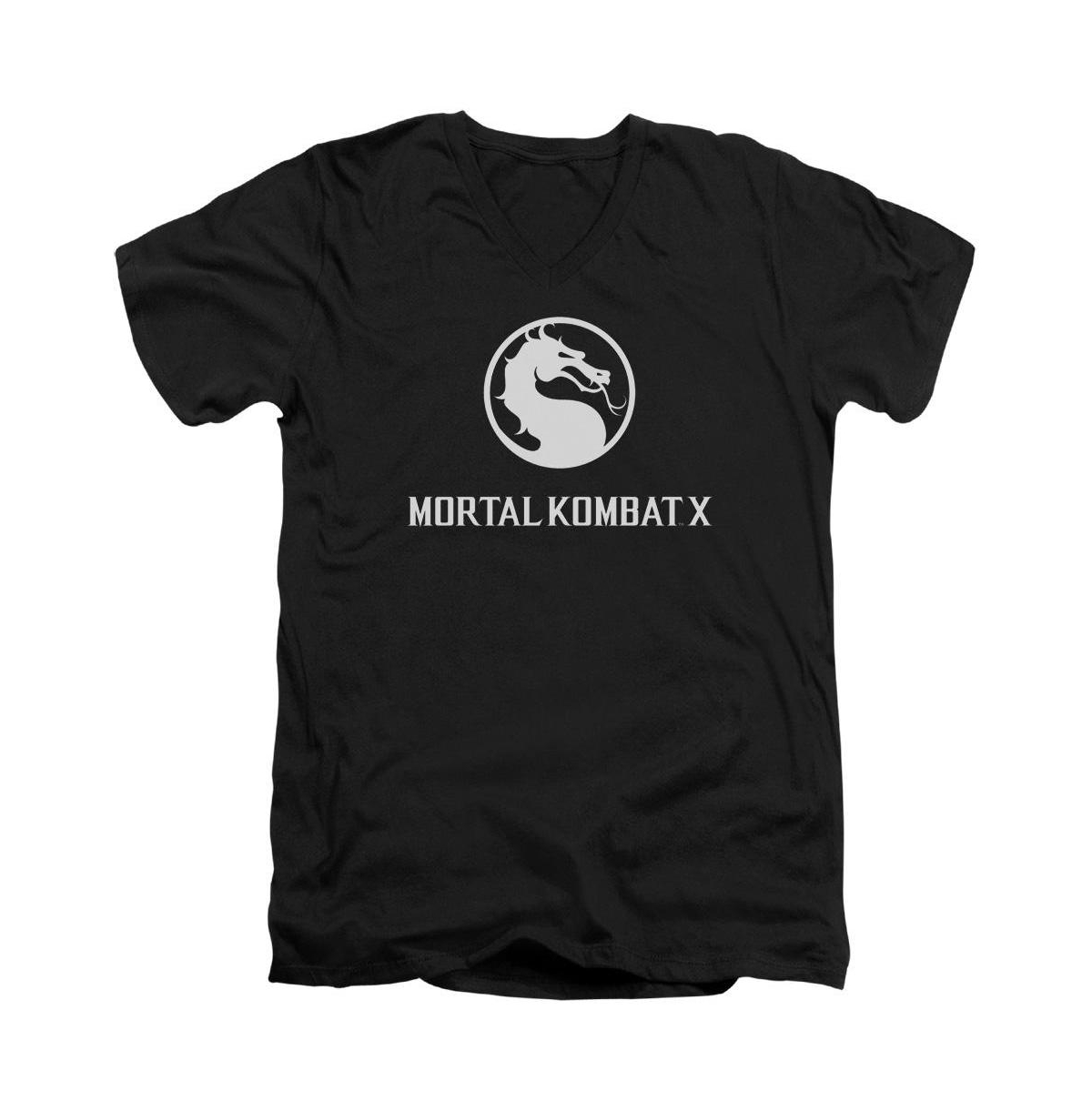 Mens Dragon Logo Short Sleeve Adult V Neck Premium Cotton Tee / T-Shirt - Black