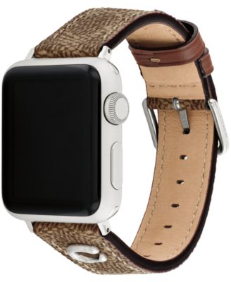 Women's Tan Coach Signature Canvas Leather Strap Band for Apple Watch 38mm, 40mm, 41mm