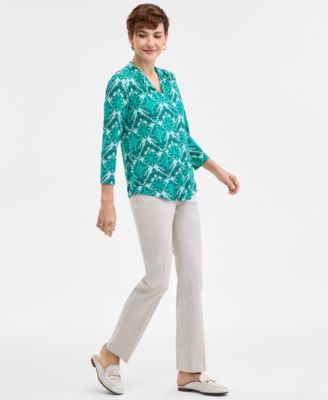 売れ筋商品|||ジェイエムコレクション カットソー トップス レディース Women's Printed 3/4 Sleeve V-Neck Knit Top, Exclusively at Macy's Black Medallion Combo JM Collection Women's Printed V-Neck 3/4 Sleeve Knit Top