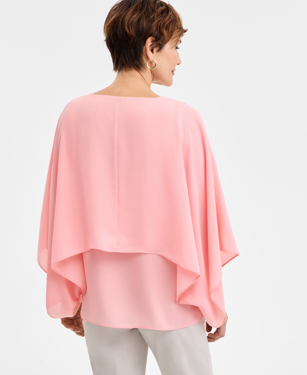Jm Collection Women's V-neck Tiered Poncho Top, Exclusively At Macy's In Pink Cryst