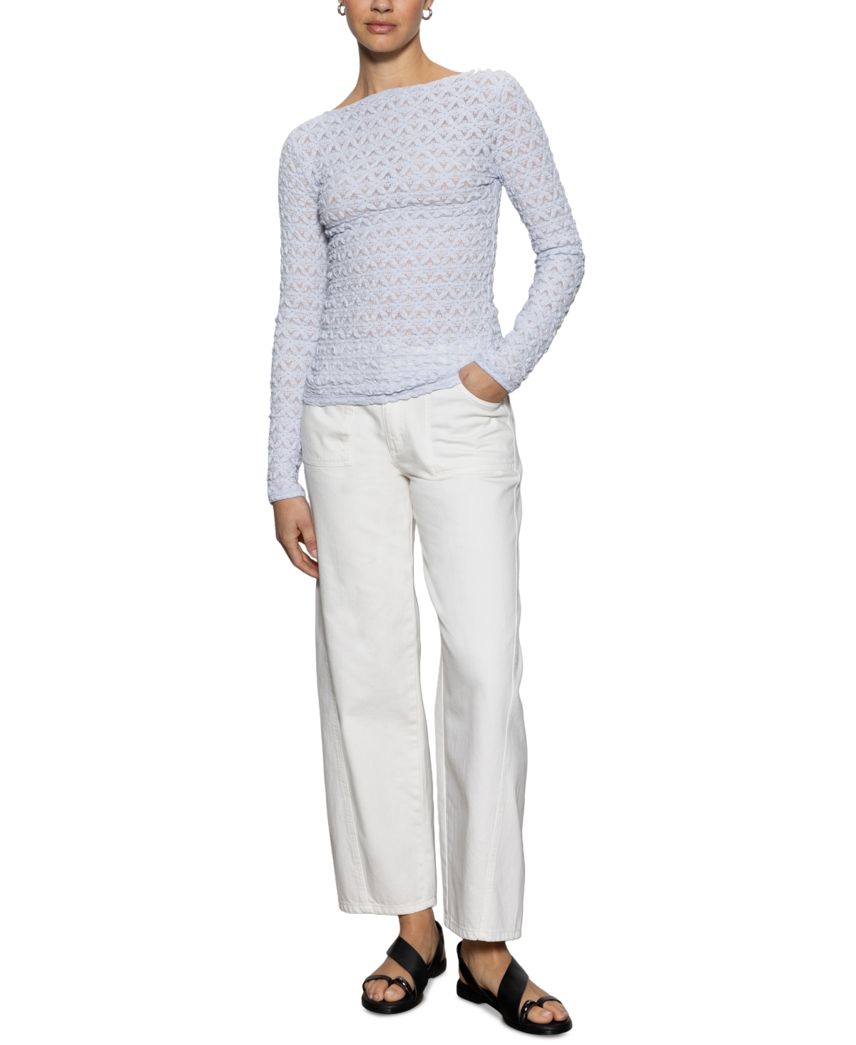 Sanctuary Women's White Lace Long Sleeve T-shirt In Sky Blue