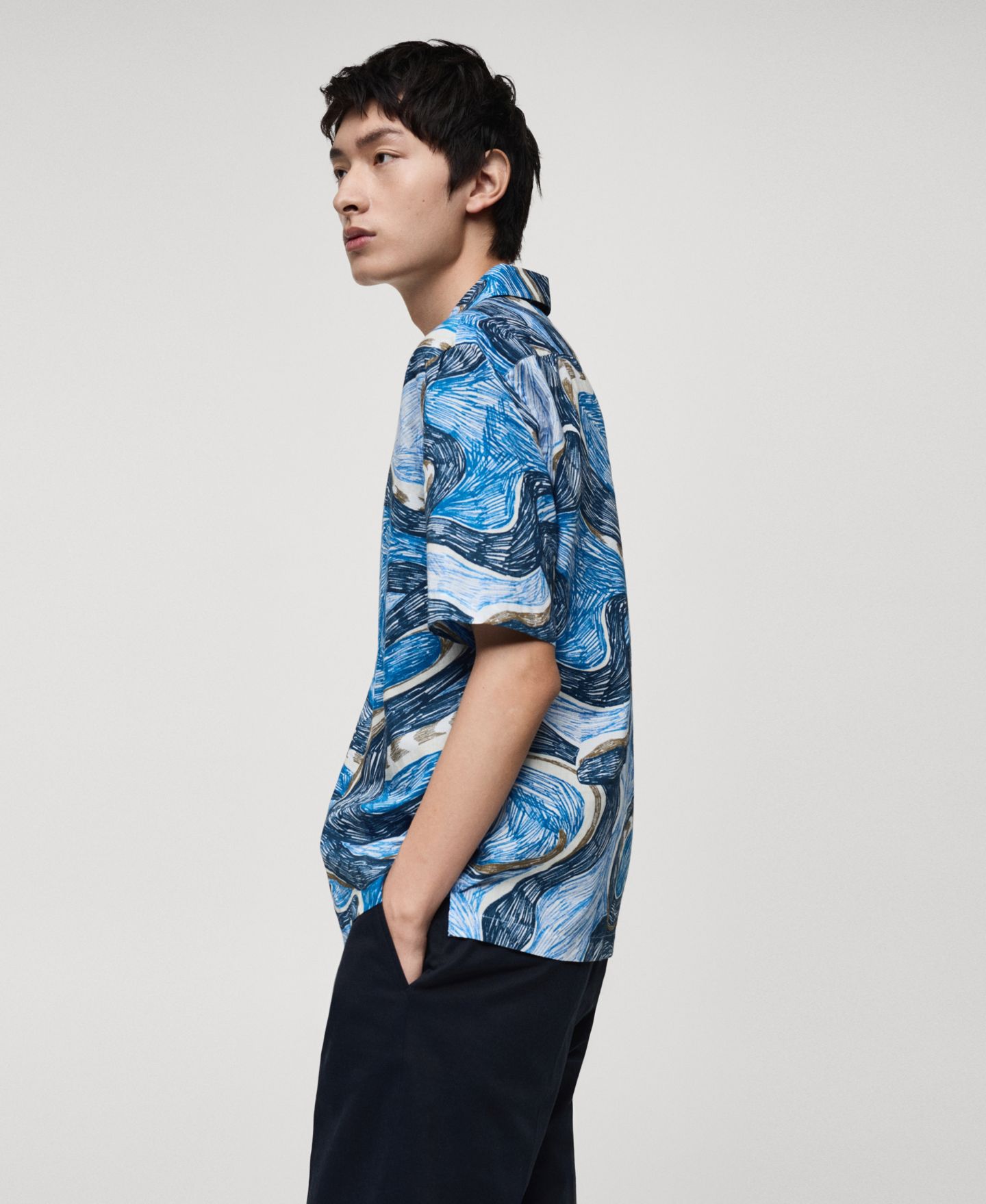 Мужская рубашка Mango Regular-Fit Printed, цвет: Синий — фото 2