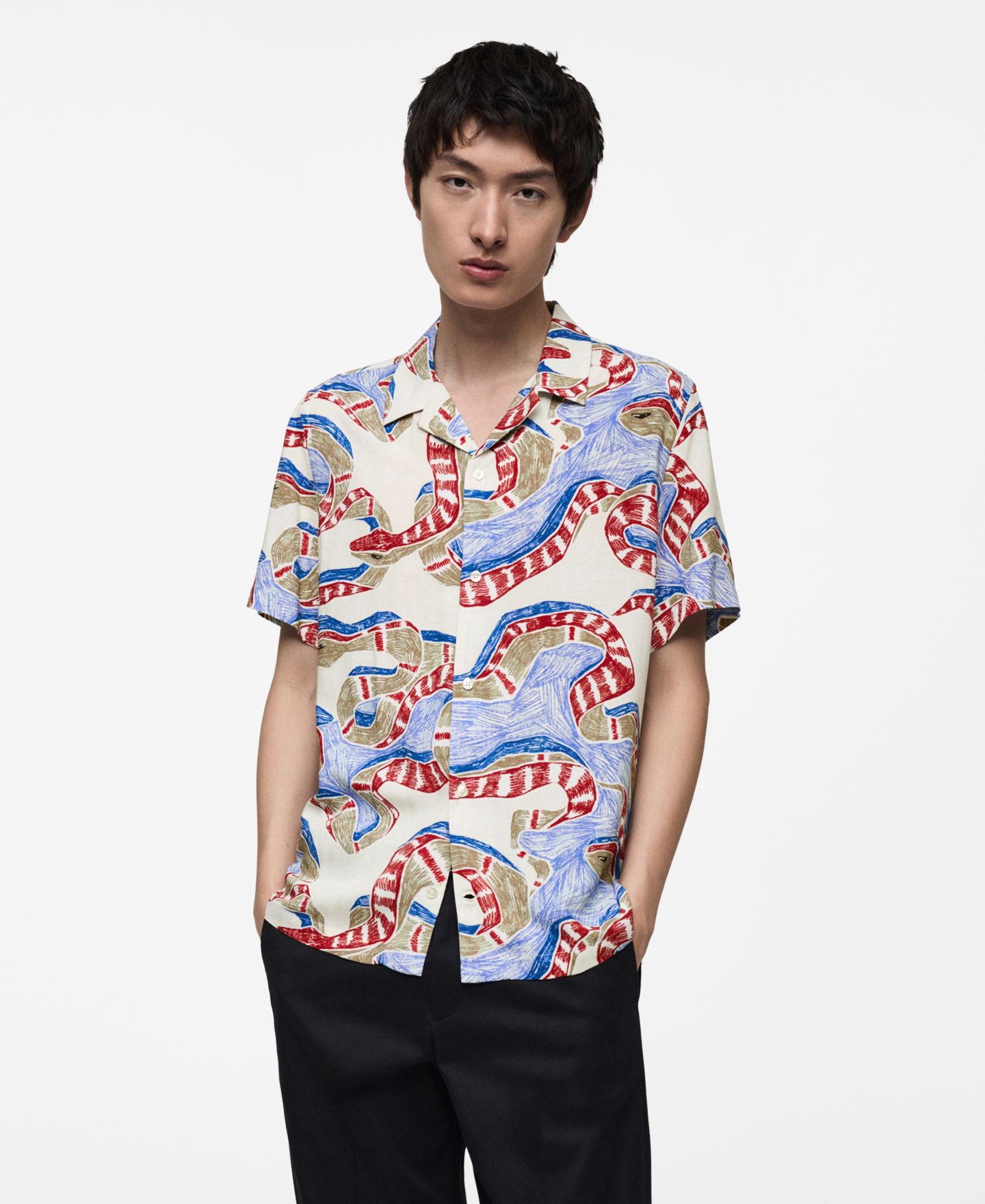 Мужская рубашка Mango Slim-Fit Printed, цвет: Красный — фото 1