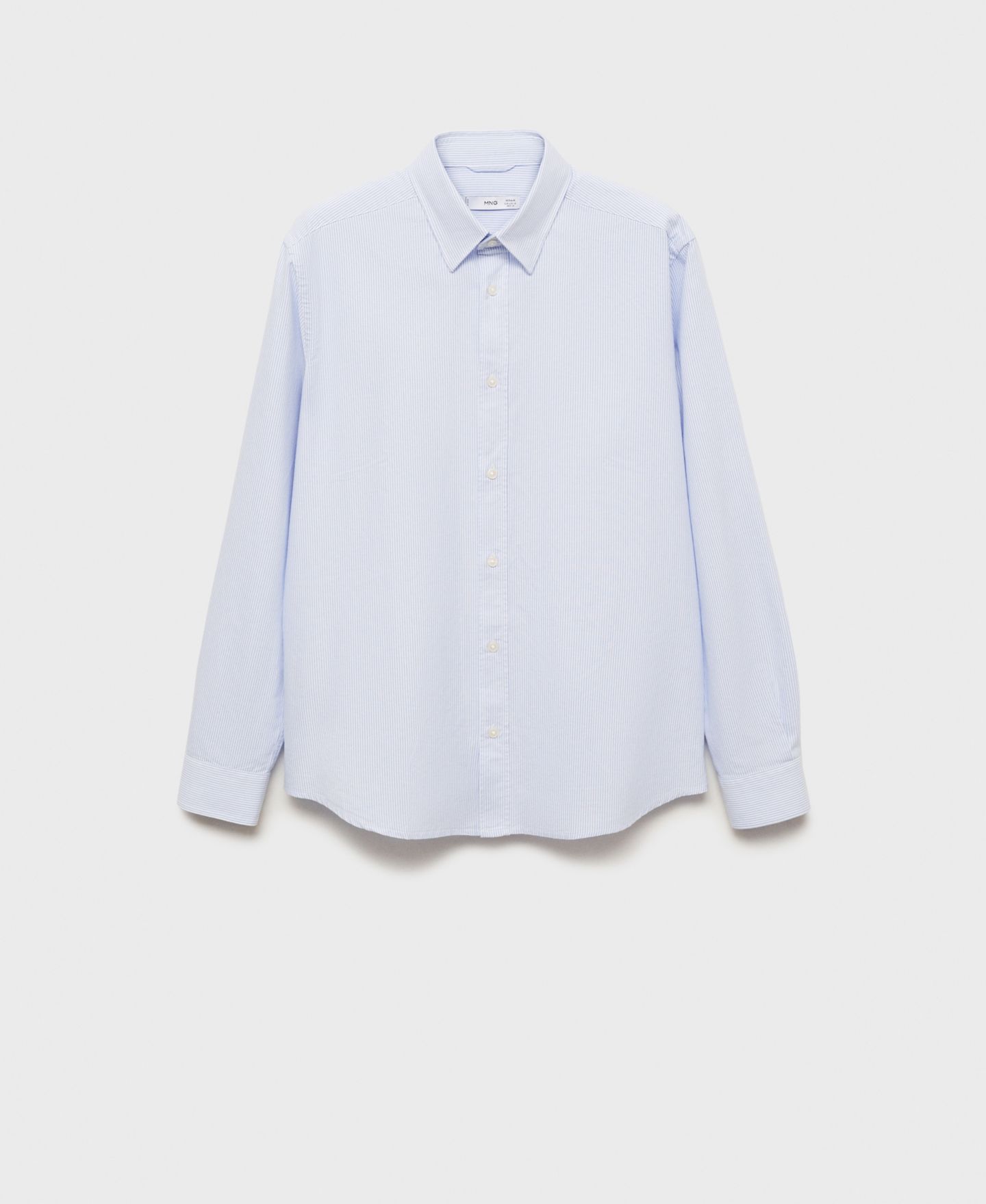 Мужская рубашка Mango Slim-Fit Kodak-Striped Cotton, цвет: Синий — фото 4