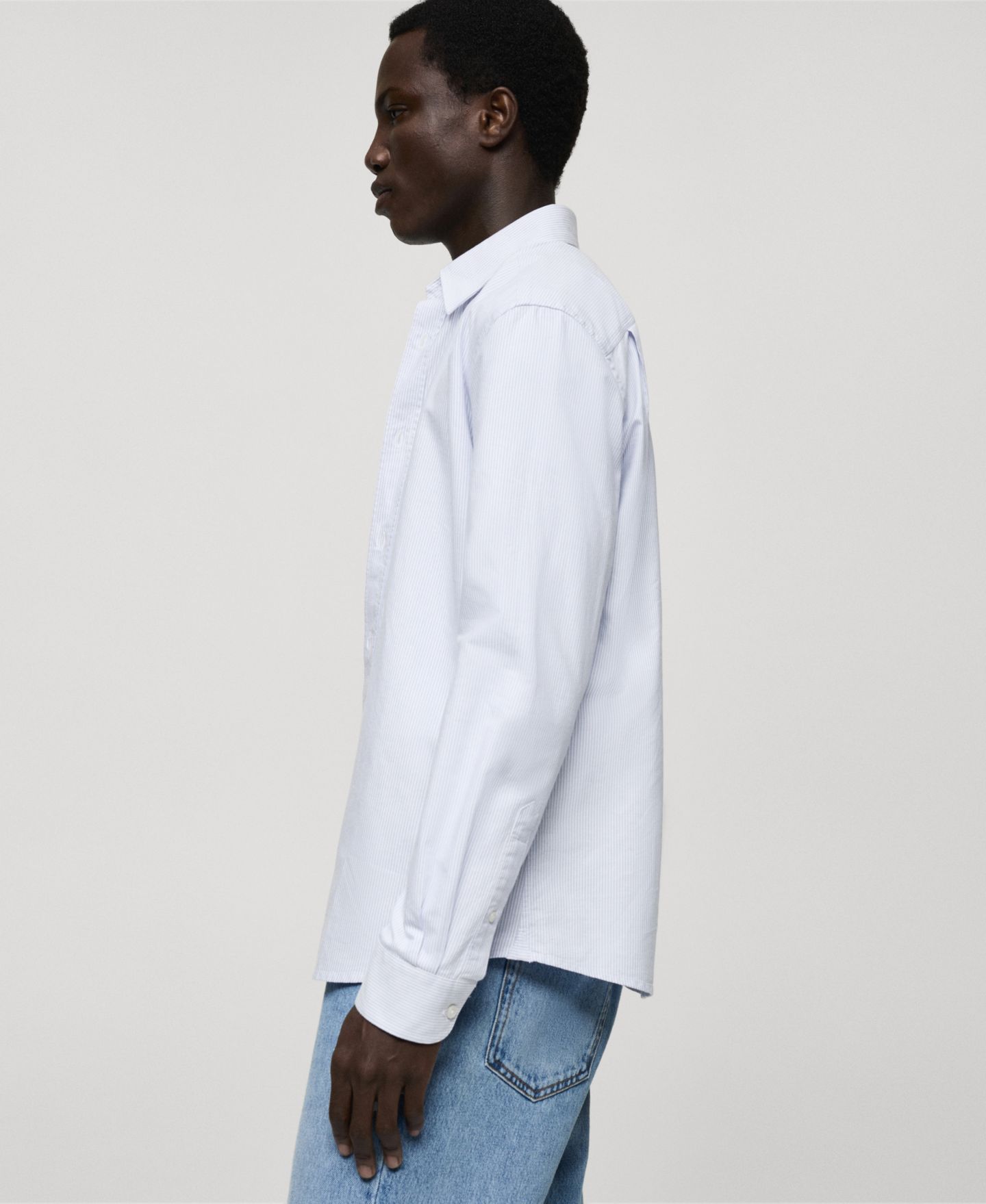Мужская рубашка Mango Slim-Fit Kodak-Striped Cotton, цвет: Синий — фото 5